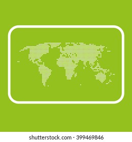 World dotted map on green background, vector graphic