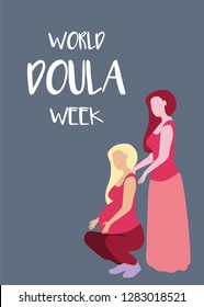 World Doula Week banner in a modern cartoon style. Pregnant woman poster template. Vector illustration