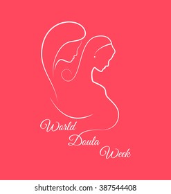  World Doula Week Typographic Vector Design with a Doula Assisting a Pregnant Woman