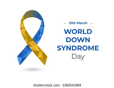 World Down Syndrom Day (21th March) concept with blue and yellow awareness ribbon. Colorful vector illustration for web and printing.