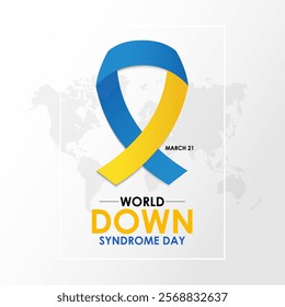 World down syndrome day is 21 march background design. Yellow and blue typography Vector illustration. Lots of Socks and Realistic ribbon banner, cards, prints, social media, poster design .eps 10.