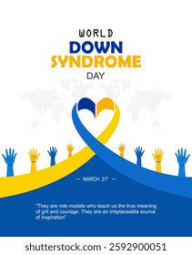World down syndrome day. 21 march 2025, World Down Syndrome day awareness banner with ribbon on yellow and blue colour theme.