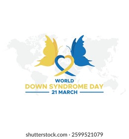 World Down Syndrome Day. 21 march World Down Syndrome day. World Down Syndrome Day. March 21. Yellow and blue palm sign. White background. Eps 10.