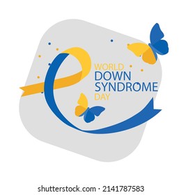 world down syndrome day - adult and child hands care sign in yellow and blue ink brush heart sharp vector design