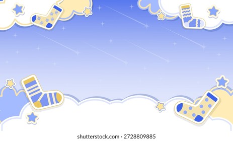 Fondo del Día Mundial del Síndrome de Down con patrón de cielo con decoración de calcetines incompatibles. Ilustración del tema del espacio dibujado a mano con cometas y nubes