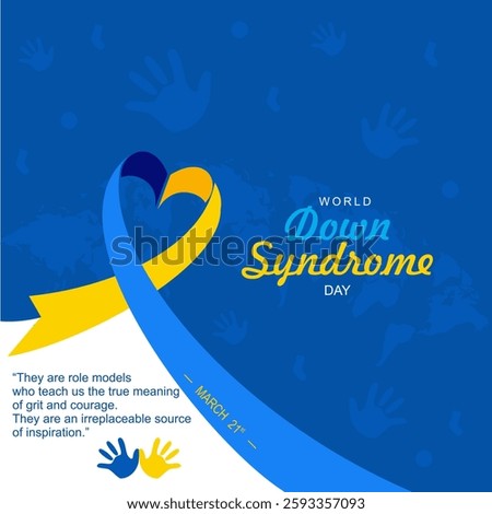 World down syndrome day. background design. Yellow and blue typography Vector illustration. Lots of Socks and Realistic ribbon banner, cards, prints, social media, poster design.