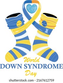 World Down Syndrome Day  and Big Socks Graphics yellow blue on a white background