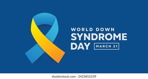 World Down Syndrome Day. Blue and yellow Ribbon. cards, banners, posters, social media and more. Blue background.