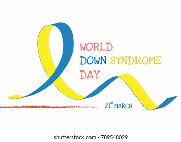 World down syndrome day with blue yellow awareness ribbon bow color Vector illustration.