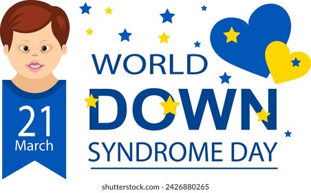 World Down syndrome day. Boy and two hearts on a transparent background. Down syndrome awareness concept.