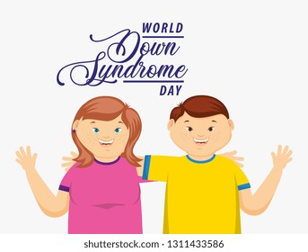 World Down syndrome day card with kid cartoon vector digital illustration image