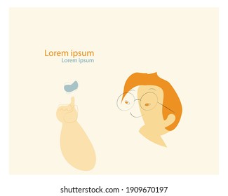 World Down Syndrome Day.  Cartoon of down syndrome patient boy and butterfly with happy gentle face and wearing eyeglasses.Down Syndrome Awareness vector illustration.