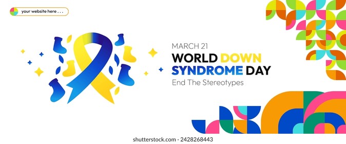 World Down Syndrome Day. World Down syndrome day celebration cover banner March 21 with design geometric background. Extra chromosome, celebrating and accepting disability.