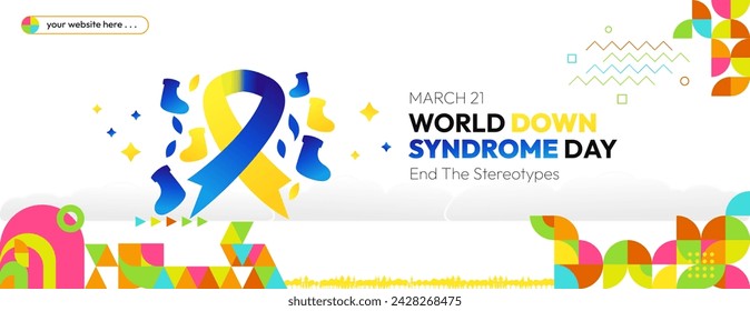 World Down Syndrome Day. World Down syndrome day celebration cover banner March 21 with design geometric background. Extra chromosome, celebrating and accepting disability.