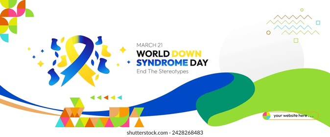 World Down Syndrome Day. World Down syndrome day celebration cover banner March 21 with design geometric background. Extra chromosome, celebrating and accepting disability.