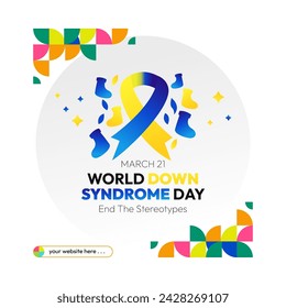 World Down Syndrome Day. World Down syndrome day celebration cover banner March 21 with design geometric background. Extra chromosome, celebrating and accepting disability.