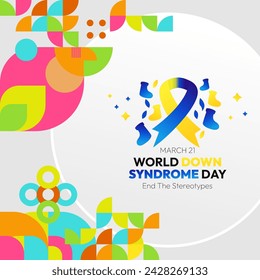 World Down Syndrome Day. World Down syndrome day celebration cover banner March 21 with design geometric background. Extra chromosome, celebrating and accepting disability.