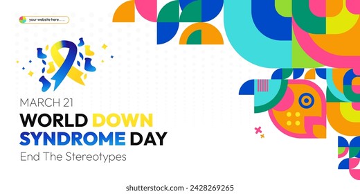 World Down Syndrome Day. World Down syndrome day celebration cover banner March 21 with design geometric background. Extra chromosome, celebrating and accepting disability.