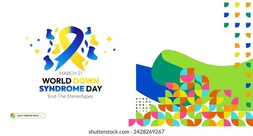 World Down Syndrome Day. World Down syndrome day celebration cover banner March 21 with design geometric background. Extra chromosome, celebrating and accepting disability.
