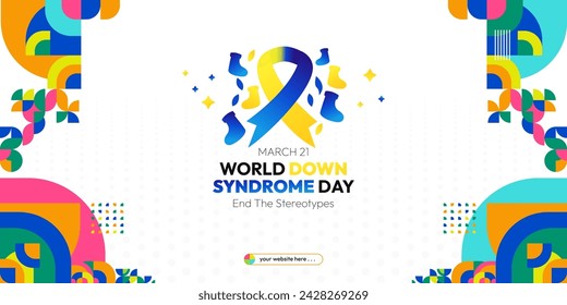 World Down Syndrome Day. World Down syndrome day celebration cover banner March 21 with design geometric background. Extra chromosome, celebrating and accepting disability.