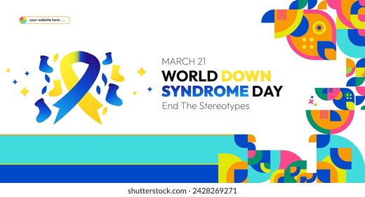 World Down Syndrome Day. World Down syndrome day celebration cover banner March 21 with design geometric background. Extra chromosome, celebrating and accepting disability.
