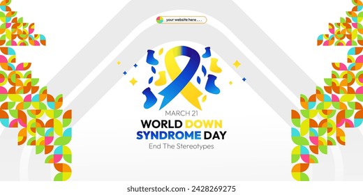 World Down Syndrome Day. World Down syndrome day celebration cover banner March 21 with design geometric background. Extra chromosome, celebrating and accepting disability.