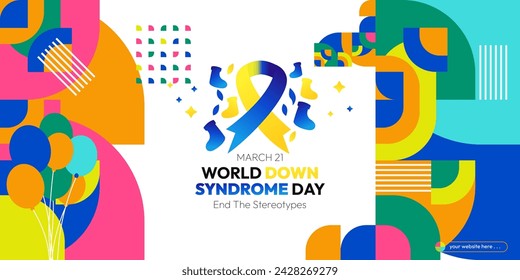 World Down Syndrome Day. World Down syndrome day celebration cover banner March 21 with design geometric background. Extra chromosome, celebrating and accepting disability.