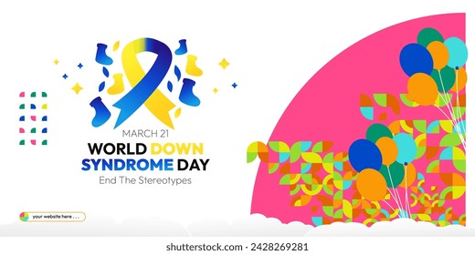 World Down Syndrome Day. World Down syndrome day celebration cover banner March 21 with design geometric background. Extra chromosome, celebrating and accepting disability.