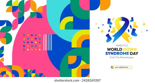World Down Syndrome Day. World Down syndrome day celebration cover banner March 21 with design geometric background. Extra chromosome, celebrating and accepting disability.