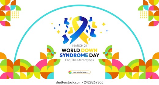 World Down Syndrome Day. World Down syndrome day celebration cover banner March 21 with design geometric background. Extra chromosome, celebrating and accepting disability.