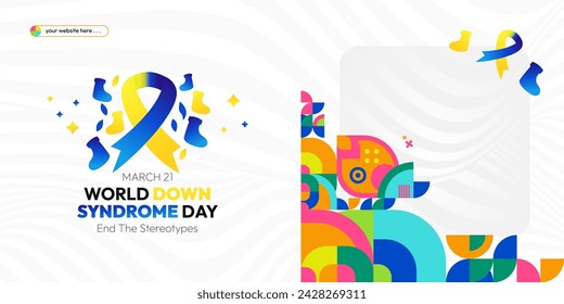 World Down Syndrome Day. World Down syndrome day celebration cover banner March 21 with design geometric background. Extra chromosome, celebrating and accepting disability.