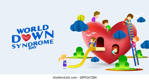 World down syndrome day with children and heart shape playground. Love sign for disabilities