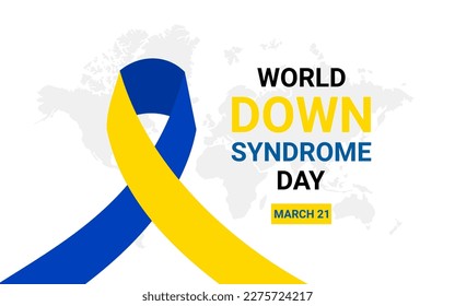 DISEÑO Y CONCEPTO DEL DÍA SÍNDROME MUNDIAL BAJO CON RIBÓN AMARILLO Y AZUL Y MAPA DEL MUNDO