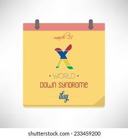 World Down Syndrome Day flat design vector illustration on calendar page.