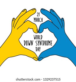 World Down Syndrome Day.Two hands making heart sign