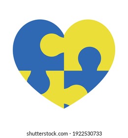 World down syndrome day, jigsaw pieces in heart shape over white background, colorful design, vector illustration
