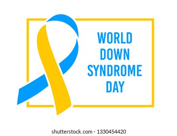 World Down Syndrome day. March 21. Blue yellow ribbon symbol. Template for poster. Vector illustration.