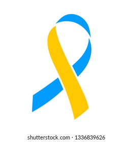 World Down Syndrome day. March 21. Blue yellow ribbon symbol. Template for poster. Vector illustration.