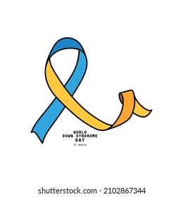 World Down Syndrome Day on 21 march. Blue yellow ribbon symbol. a Down Syndrome Awareness day vector illustration. Vector illustration.