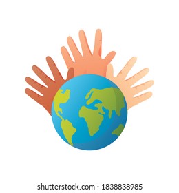 world down syndrome day, planet and diverse hands vector illustration