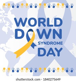 World down syndrome day ribbon and hand prints design, Disability awareness and support theme Vector illustration