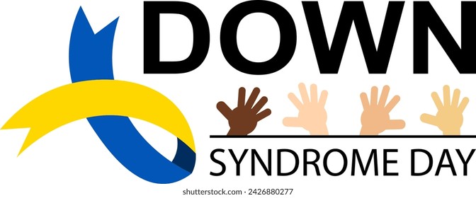 World Down syndrome day. Ribbon and several hands on a transparent background. Down syndrome awareness concept.