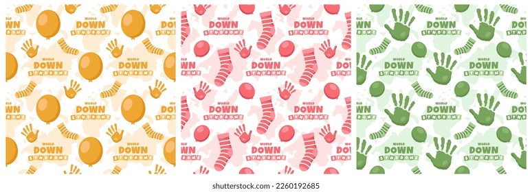 Diseño de patrón sin problemas del Día Mundial del Síndrome de Down en una ilustración plana de dibujos a mano de plantilla