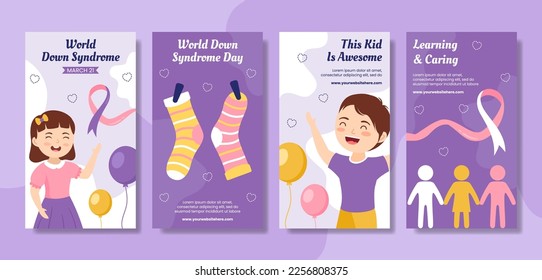 World Down Syndrome Day Social Media Stories Flat Cartoon Hand Drawn Templates Illustration