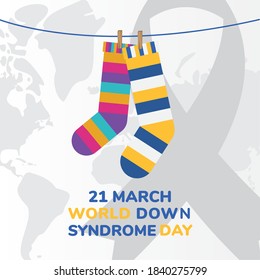 World down syndrome day striped socks hanging design, Disability awareness and support theme Vector illustration