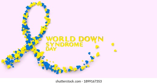 World down syndrome day symbol with ribbon shape and piece of hearts