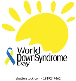 World Down Syndrome Day, Symbolic sun, two-color ribbon and themed inscription, for poster design, etc. vector illustration