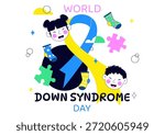 World Down Syndrome Day Vector Illustration March 21 Featuring Blue Yellow Ribbon Earth Map Unpaired Socks Kids Flat Cartoon Background