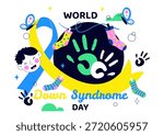 World Down Syndrome Day Vector Illustration March 21 Featuring Blue Yellow Ribbon Earth Map Unpaired Socks Kids Flat Cartoon Background