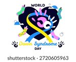 World Down Syndrome Day Vector Illustration March 21 Featuring Blue Yellow Ribbon Earth Map Unpaired Socks Kids Flat Cartoon Background